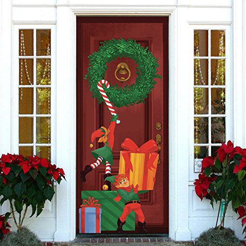 Product Cover Joiedomi Christmas Elf Window Door Cover Holiday Decoration 72X30 Inches