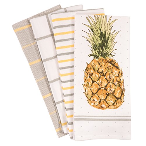 Product Cover Pantry Pineapple Kitchen Dish Towel Set of 4, 100-Percent Cotton, 18 x 28-inch