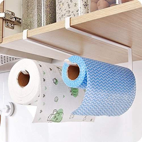 Product Cover Paper Towel Holder - Delaman Under Cabinet Paper Roll Holder, Towel Hanging, White, without Drilling, Kitchen, Bathroom