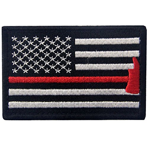 Product Cover Rocking Planet US Flag with Firefighter Axe Embroidered Tactical Morale Hook & Loop Patch