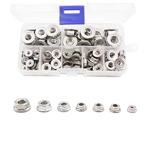 Product Cover binifiMux 70Pcs Hexagon Flange Nuts Assortment Kit(7 Sizes), 304 Stainless Steel #6#8#10, 3/16