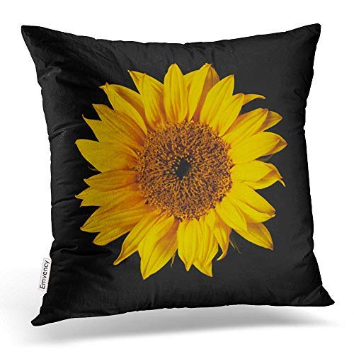Product Cover Emvency Throw Pillow Covers Sunflower Yellow On Black Sun Flowers Decor Pillowcases Polyester 16 X 16 Inch Square Hidden Zipper Home Cushion Decorative Pillowcase