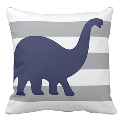 Product Cover Emvency Throw Pillow Cover Stripes Dino Rawr Means I Love You in Dinosaur Gray Nursery Decorative Pillow Case Home Decor Square 16 x 16 Inch Pillowcase