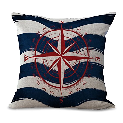 Product Cover Miracle Dec Summer Nautical Compass Pattern Linen Polyester Square Sofa Throw Pillow Covers (18
