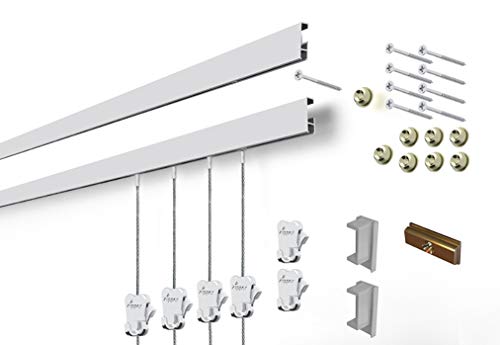 Product Cover STAS Cliprail Complete Art Hanging Gallery System (4 Rails 12 Hooks and 8 Cables, Matte Silver)