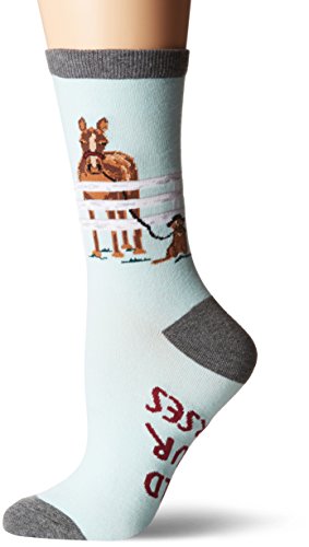 Product Cover K. Bell Women's Novelty Casual Crew Socks, Hold Your Horses (Light Blue), Shoe Size: 4-10