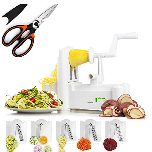 Product Cover Food and Vegetable Spiralizer Mandoline Slicer - 5 Blade Spiral Chopper Peeler - Kitchen Gadgets plus Vegetable Scissor