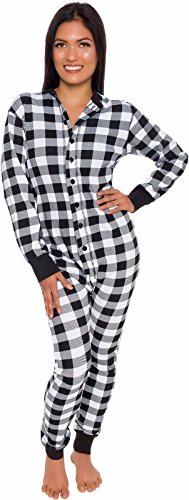 Product Cover Silver Lilly Buffalo Plaid Womens One Piece Pajamas - Adult Unisex Union Suit with Drop Seat Butt Flap
