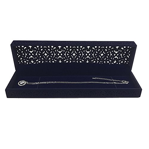 Product Cover DesignSter Hollow Sapphire Blue Velvet Necklace Box - Long Chain Necklace Storage Case Jewelry Packaging Gift Box