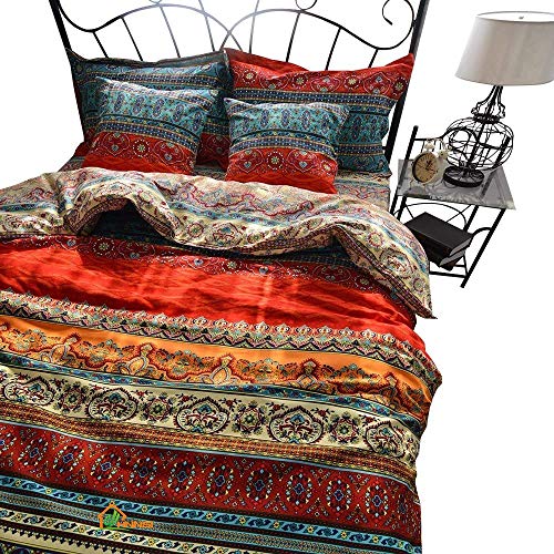 Product Cover HNNSI Bohemia Exotic Striped Bedding Sets King Size 4 Pieces, Brushed Cotton Boho Duvet Comforter Cover with Flat Sheet,No Comforter (Flat Sheet Sets, King)