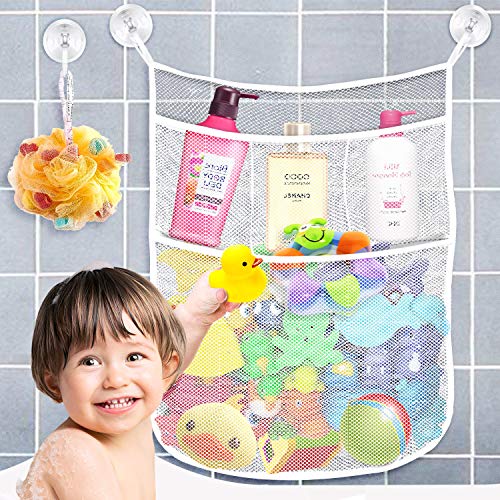 Product Cover Yihoon Bath Toy Organizer Shower Caddy - for Bathroom Baby Toy Storage Quick Dry Bathtub Mesh Net + 4 Soap Pockets with Suction Hooks