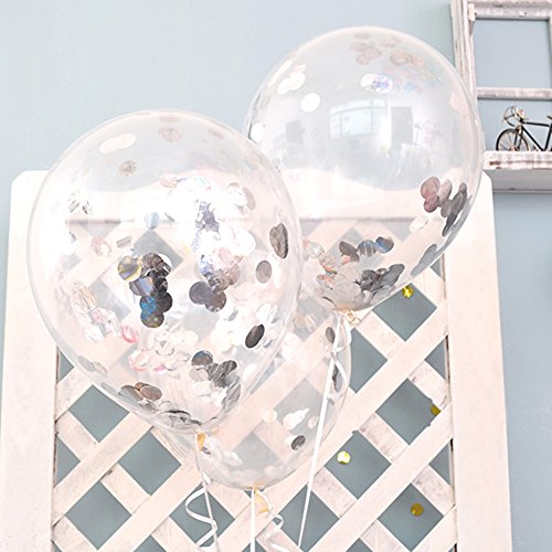 Product Cover 12'' Clear Balloons Prefilled with 2.5cm Silver Confetti for Wedding Birthday Grad Party Chirstmas Decorations (Pack of 12)