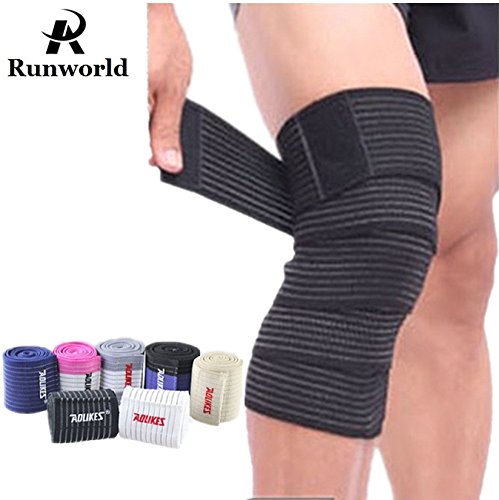 Product Cover Runworld (1 Pair Elastic Breathable Knee Brace Compression Bandage Wraps Pain Relief Straps Support Wraps Sleeve for Men Women Cross Training WODs,Gym Workout,Fitness & Powerlifting