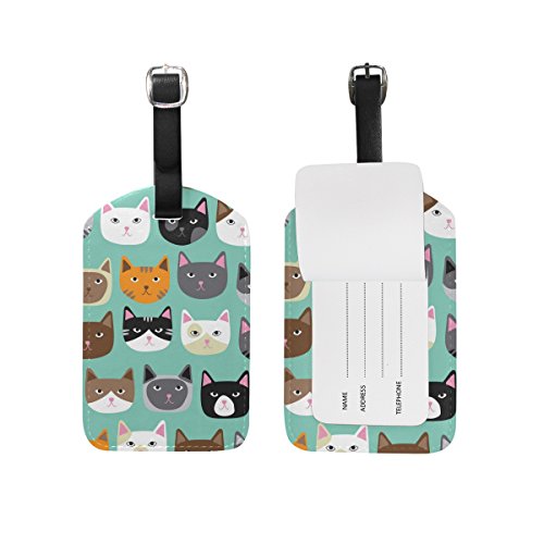 Product Cover Cooper girl Cute Cat Luggage Tag Travel ID Label Leather for Baggage Suitcase 2 Piece