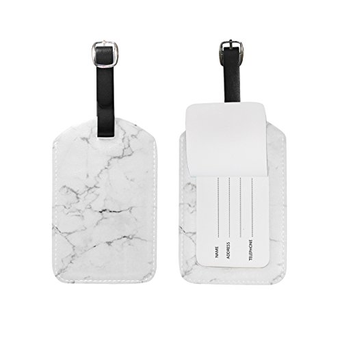 Product Cover Cooper girl White Marble Luggage Tag Travel ID Label Leather for Baggage Suitcase 1 Piece