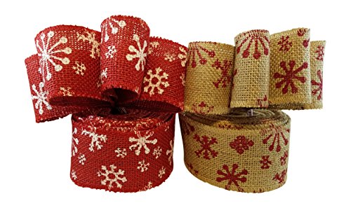 Product Cover 3Cats Designs Christmas Holiday Burlap Ribbon with Wired Edge - Decorate Wreaths, Gift Wrap, Christmas Tree, Bows, DIY Craft Projects - 2 Rolls, Each 2.5 Wide x 10 Yards Long