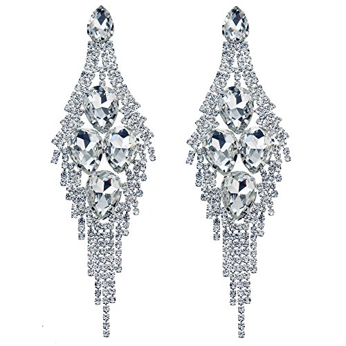 Product Cover CHRAN Silver Teardrop Crystal Long Tassels Dangle Earrings Sparkling Rhinestone Ladies Gifts