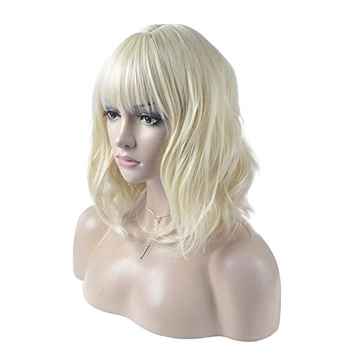 Product Cover DAOTS 14 Inches Curly Wigs with Bangs for Women Girls Heat Resistant Synthetic Hair Wig (Light Blonde)
