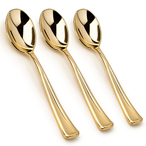 Product Cover 100 - Disposable Gold Spoons Looks Like Silverware - Solid, Durable, Heavy Duty Cutlery