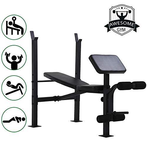 Product Cover Adjustable Weight Bench Workout Bench for Full Body Exercise Olympic Weight Bench with Squat Rack Stand Black