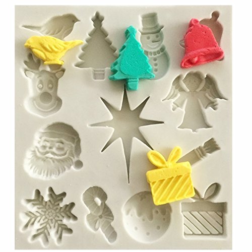 Product Cover Efivs Arts Christmas tree/Santa Claus/Elk/Snowflake/Bell/Christmas Gift Shaped Fondant Silicone Mold Sugar and Gum Pastefor Craft Cake Silicone Molds Tools forChristmas Party Cake Decoration