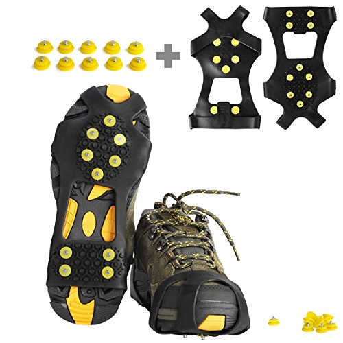 Product Cover willceal Ice Cleats, Ice Grippers Traction Cleats Shoes and Boots Rubber Snow Shoe Spikes Crampons with 10 Steel Studs Cleats Prevent Outdoor Activities from Wrestling