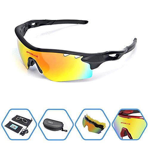 Product Cover SPOSUNE Polarized Sports Sunglasses OTG Glasses with 5 Set Interchangeable Lenses for Men Women PC Unbreakable Frame for Cycling Running Fishing Golf Baseball Glasses