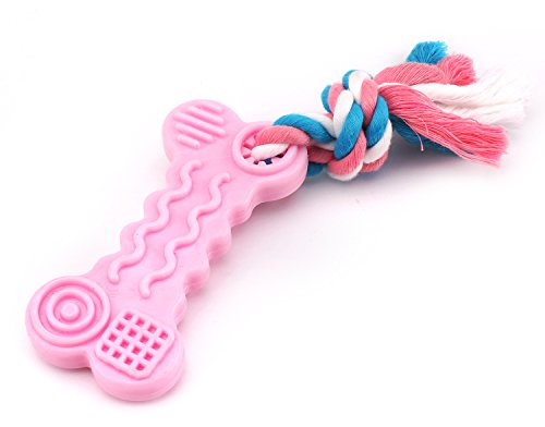Product Cover Comtim Puppy Chew Toys, Dog Durable Teething Toys with Rope for Puppies and Small Dogs (Pink Bone)