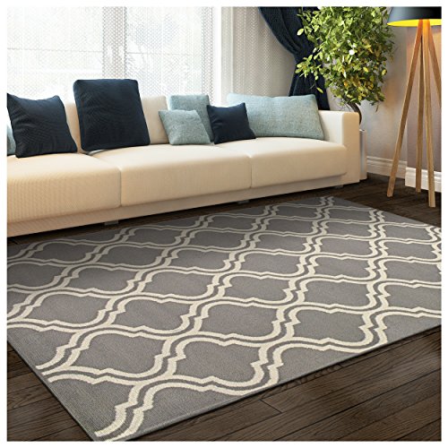 Product Cover Superior Double Trellis Collection Area Rug, Attractive Rug with Jute Backing, Durable and Beautiful Woven Structure, Contemporary Geometric Trellis Rug - 5' x 8'