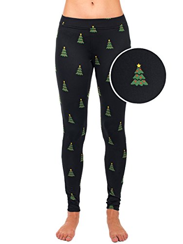 Product Cover Women's Black Christmas Tree Leggings - Cute Ugly Christmas Sweater Tights