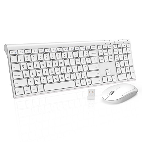 Product Cover Wireless Keyboard Mouse, Jelly Comb KUS015 2.4GHz Ultra Slim Full Size Rechargeable Wireless Keyboard and Mouse Combo for Windows, Laptop, Notebook, PC, Desktop, Computer (White)