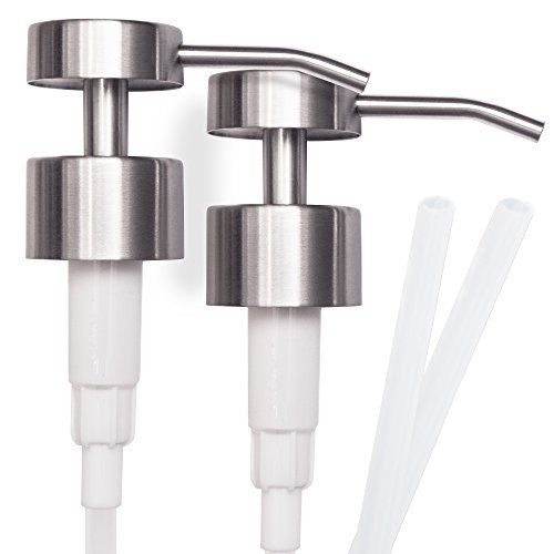 Product Cover Elegant Flat Top Stainless Steel Soap and Lotion Dispenser Pumps, 2 Pieces, Replacement for Your Bottles, Includes 2 Nine Inch Tubes ...