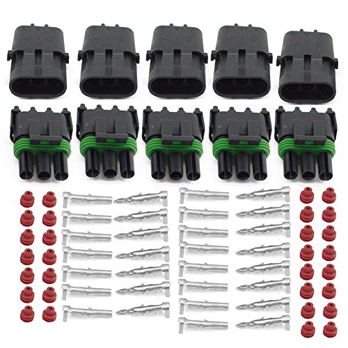 Product Cover HIFROM (5 Kit of 3 Pin Way Waterproof Electrical Connector 1.5mm Series Terminals Heat Shrink Quick Locking Wire Harness Sockets 20-14 AWG