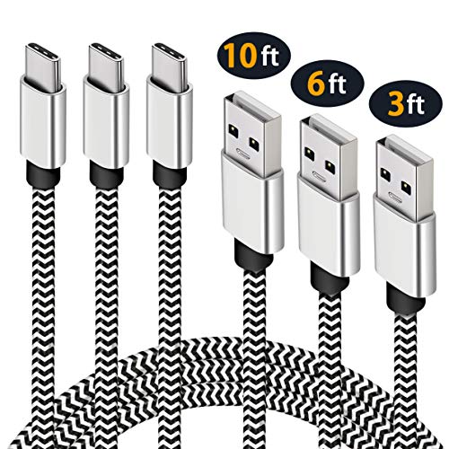 Product Cover USB Type C Cable,3Pack Extra Long Google Pixel 3 Charger Cable,10Ft 6Ft 3Ft Samsung S9 Cable,Durable Braided Charging Cord for Samsung Galaxy S8 Note 9 8,Pixel 2XL,Moto G6,LG G5 G6