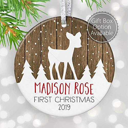Product Cover Personalized Baby's First Christmas Ornament 2019, Baby Shower Gift for New Baby, Rustic Newborn Christmas Gift - 3