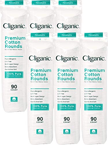 Product Cover Cliganic Premium Cotton Rounds for Face (540 Count) | Makeup Remover Pads, Hypoallergenic, Lint-Free | 100% Pure Cotton