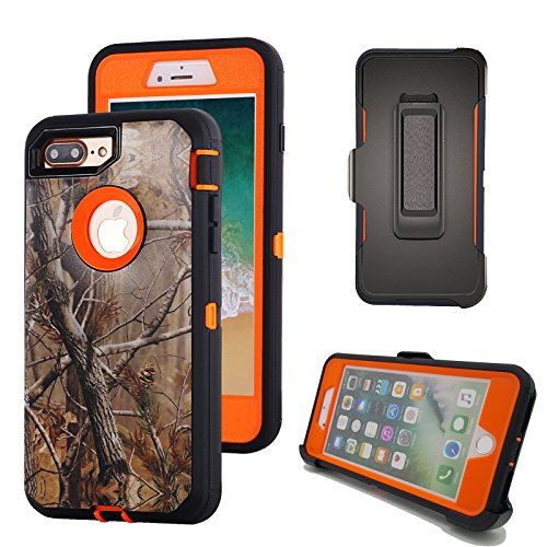 Product Cover iPhone 8 Plus Case, Harsel Heavy Duty Camo High Impact Tough Hybrid Rugged Armor Military Grade Protective Case with Belt Clip Built-in Screen Protector for iPhone 8 Plus / 7 Plus (Tree Orange)