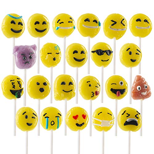 Product Cover Prextex 24 Pack Emoji Lollipops Yummy Emojiland Suckers Candy on a Stick