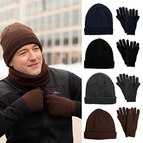 Product Cover Men Winter Hat and Gloves Set Warm Fleece Beanie Knit Hat with Winter Gloves