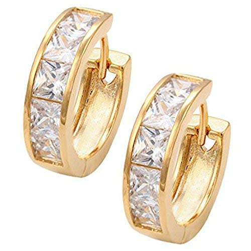 Product Cover Huggie Hoop Earrings | 18k Yellow Gold Plated | Clear Princess Cut Crystals