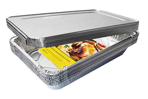 Product Cover eHomeA2Z Full Size Aluminum Pans Heavy Duty 10 Pans 10 Lids Roasting, Broiling, Baking 21 x 13 x 3 (10, Full-Size w/Lids)