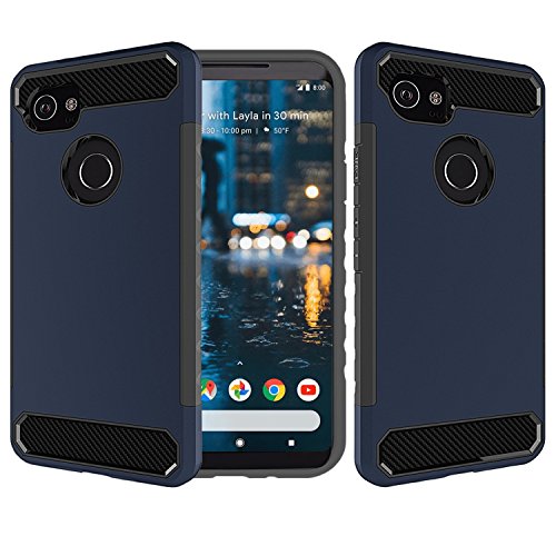 Product Cover Dailylux Google Pixel 2 XL Case, [Carbon Fiber] Slim Fit Heavy Duty Dual Layer Anti-Scratches Protective Hybrid Armor Defender Case for Google Pixel 2 XL Phone -Dark Blue