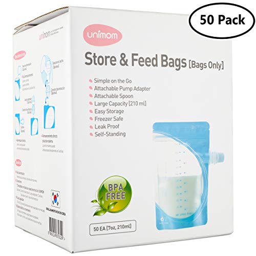 Product Cover Unimom 50 Breast Milk and Food Storage Bags - Breast Shield Adapter to Pump Directly into Bag - Freezer Safe, BPA Free, Leak Proof - by Unimom