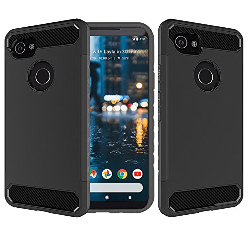 Product Cover Dailylux Google Pixel 2 XL Case, [Carbon Fiber] Slim Fit Heavy Duty Dual Layer Anti-Scratches Protective Hybrid Armor Defender Case for Google Pixel 2 XL Phone-Black