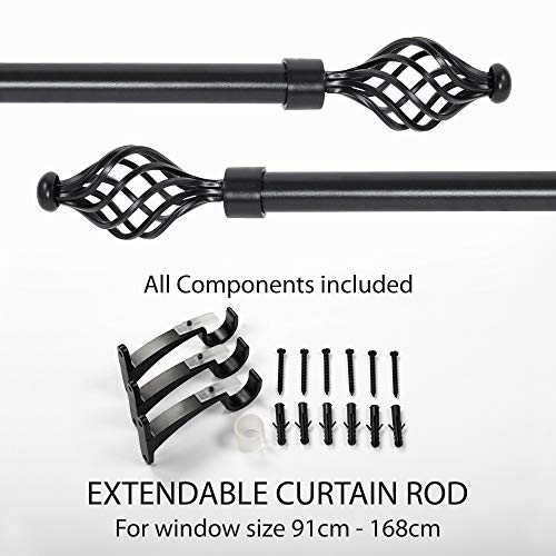 Product Cover Deco Window 3/4 Inch Adjustable Black Curtain Rod for Windows Curtains with Swirl Finials & Brackets Set - 36