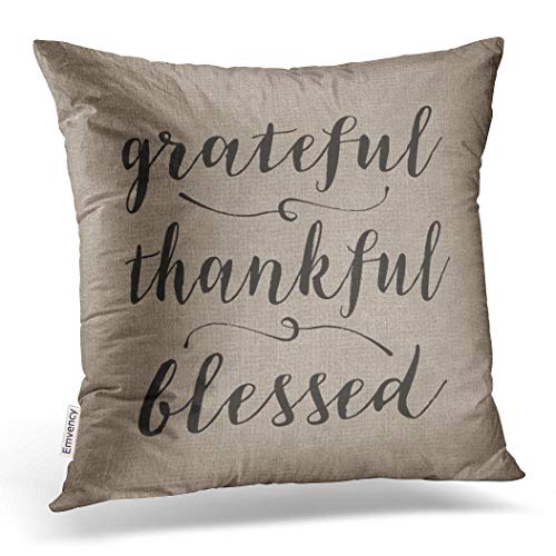 Product Cover Emvency Throw Pillow Cover Grateful Thankful Blessed Rustic Script Damask Decorative Pillow Case Vintage Home Decor Square 20 x 20 Inch Cushion Pillowcase