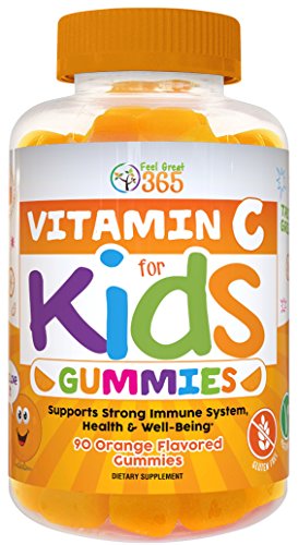 Product Cover Vitamin C Gummies for Kids by Feel Great 365 (45 Servings), 90 Orange Flavored Gummies - Immunity Support, Plant-Based, Gluten Free, Non GMO, Pectin Based