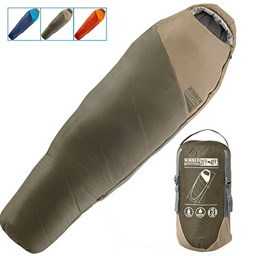 Product Cover WINNER OUTFITTERS Mummy Sleeping Bag with Compression Sack, It's Portable and Lightweight for 3-4 Season Camping, Hiking, Traveling, Backpacking and Outdoor (Olive Green/Khaki(35F), 32