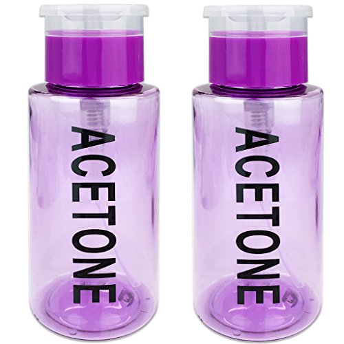 Product Cover PANA Brand 7oz. (Quantity: 2 Pieces) Acetone Labeled Liquid Push Down Pump Dispenser Bottle with Flip Top Cap (Purple)