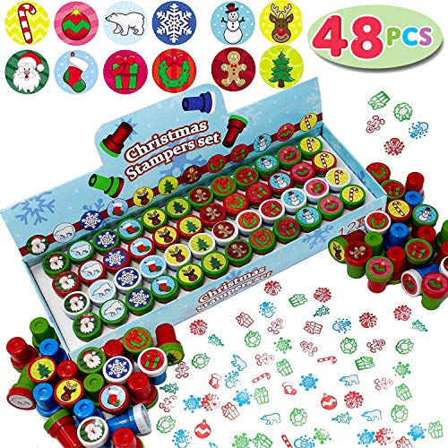 Product Cover JOYIN 48 Pieces Christmas Assorted Stamps Kids Self-Ink Stampers (12 Different Designs, Plastic Stamps) for Christmas Party Favors, Stocking Stuffers, Kids Crafts, School Prizes and Goodies